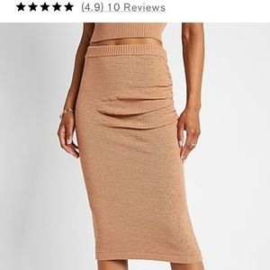 Express high waisted ruched side midi sweater skirt pecan XL